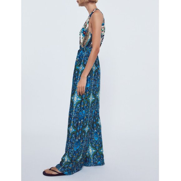 Zara Satin Multicolored Printed Jumpsuit - Picture 11 of 13